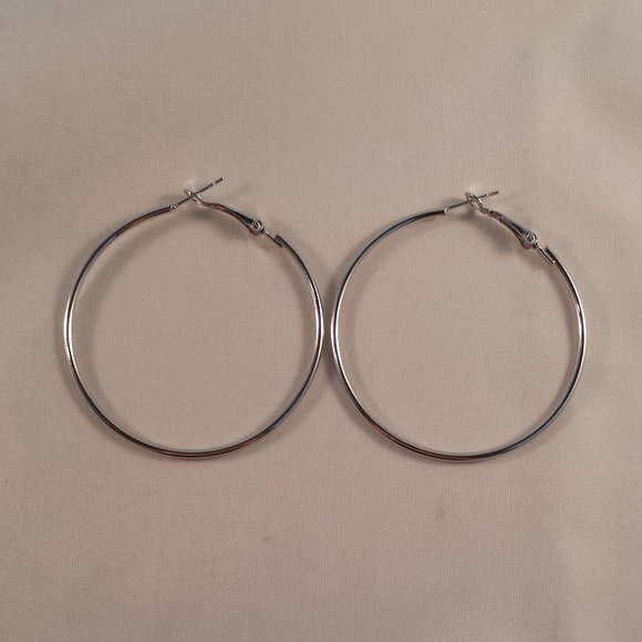 14K White Gold Filled Smooth Hoop Earrings 50mm 1.96" Party Gift - Picture 2 of 5